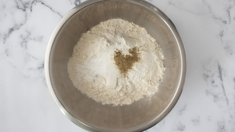 flour and seasonings in a mixing bowl