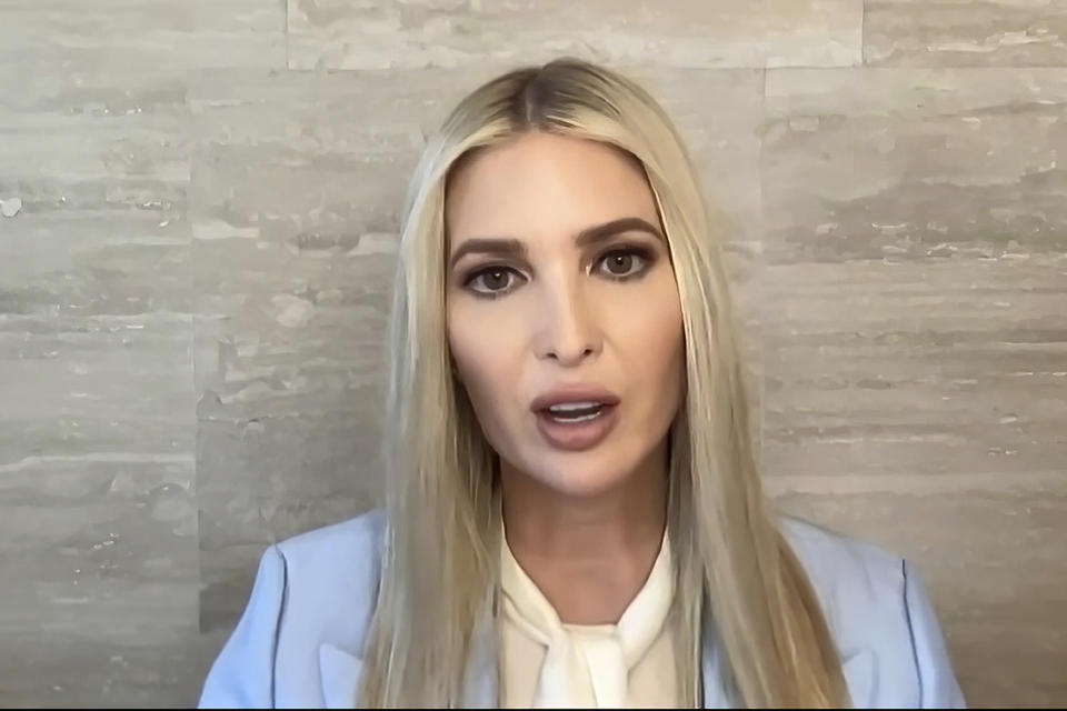 In this image from video released by the House Select Committee, Ivanka Trump speaks during a video interview with the House select committee investigating the Jan. 6 attack on the U.S. Capitol, that was shown as an exhibit at the hearing Monday, June 13, 2022, on Capitol Hill in Washington. (House Select Committee via AP)