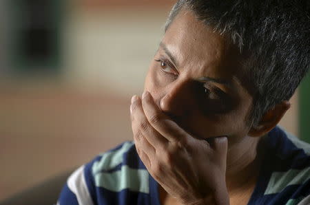 Rafida Ahmed, who is recovering from injuries including the loss of her thumb suffered during a hacking attack by jihadi assailants, speaks during an interview with Reuters near Washington April 23, 2015. REUTERS/Stringer