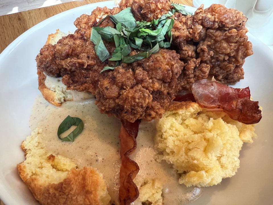 Chicken and biscuits headline the brunch menu at Tupelo Honey.