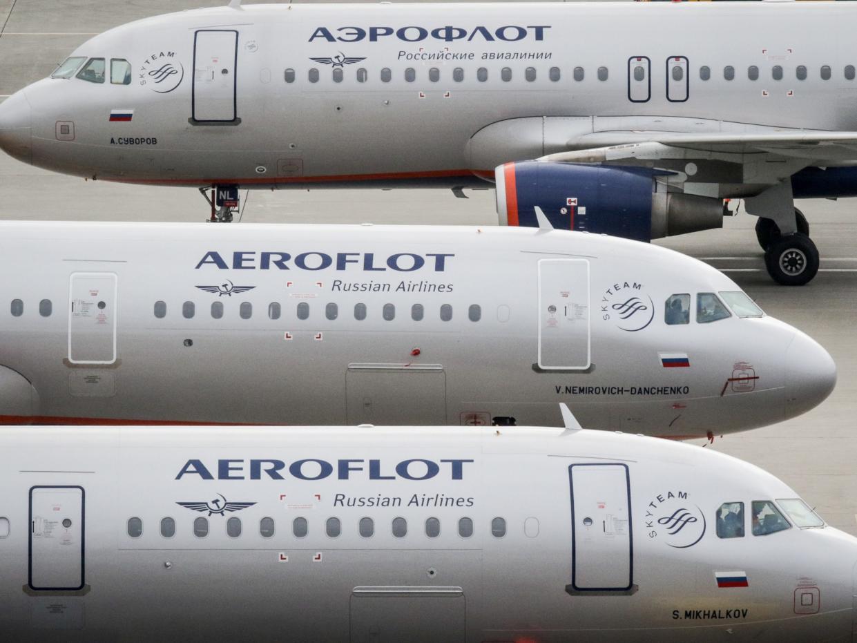 Aeroflot Russian Airlines Airbus A320 civil jet aircrafts at Moscow-Sheremetyevo International Airport.