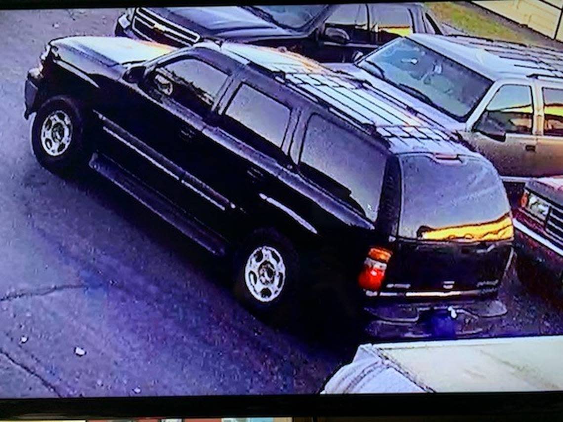 Four suspects driving this black Chevy Tahoe are wanted in connection with a shooting Tuesday in Lakewood.