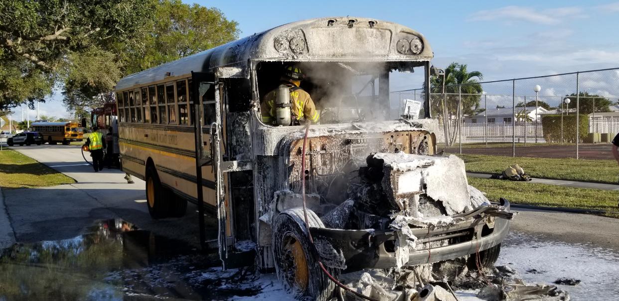 A bus driver helped 16 children safely escape a school bus on fire. (Photo Courtesy of Tamarac Fire Rescue)