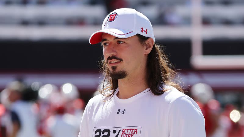 Utah Utes quarterback Cameron Rising watches from the sidelines during the Utah-UCLA game in Salt Lake City on Saturday, Sept. 23, 2023.