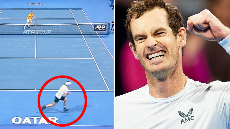 Andy Murray, pictured here after saving five match points to beat Jiri Lehecka in Doha.