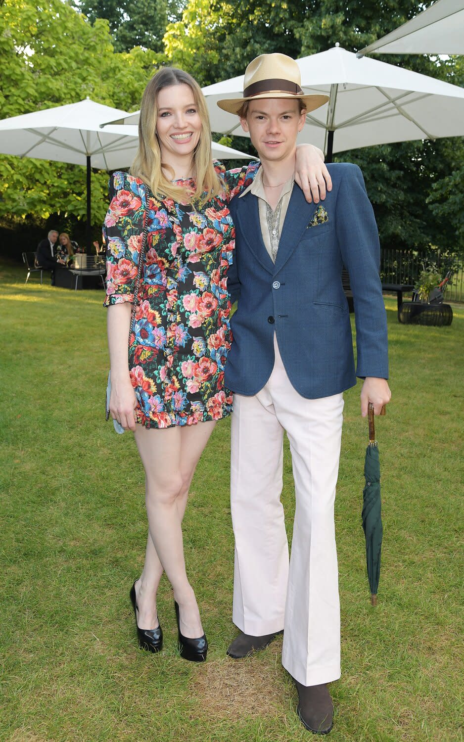 Talulah Riley and Thomas Brodie-Sangster attend a private gathering with Serpentine's Chairman, Michael R Bloomberg, to honour artists and thank most loyal supporters at The Serpentine Gallery on June 30, 2022 in London, England.