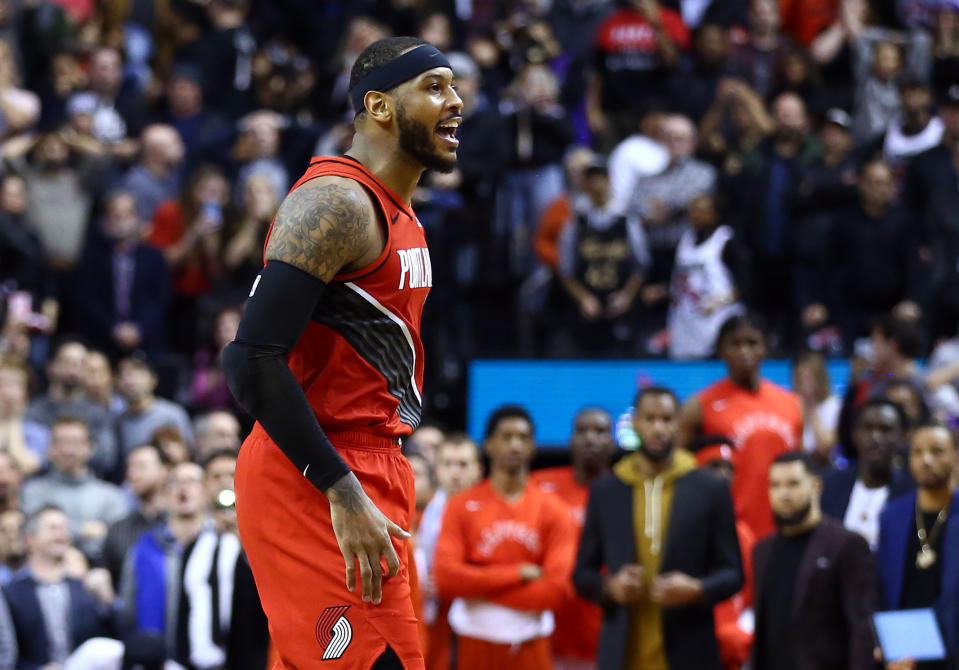 Carmelo Anthony is fitting in just fine with the Portland Trail Blazers. (Photo by Vaughn Ridley/Getty Images)