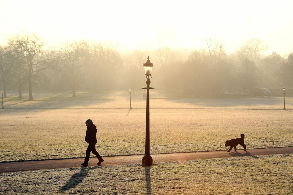 Cold weather: A frosty sunrise over Primrose Hill: PA