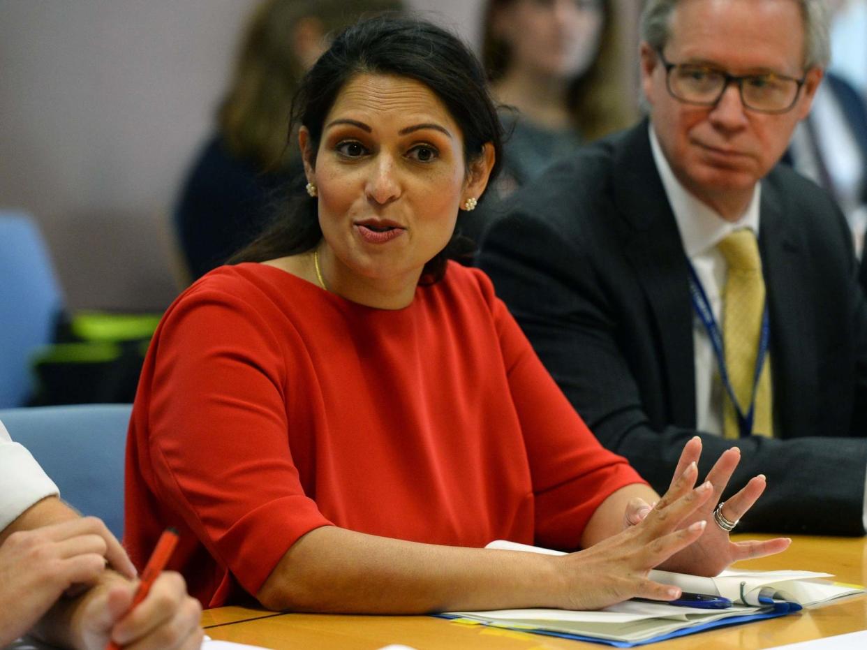 Home Secretary Priti Patel during a visit to the Port of Dover for a meeting with port officials: PA
