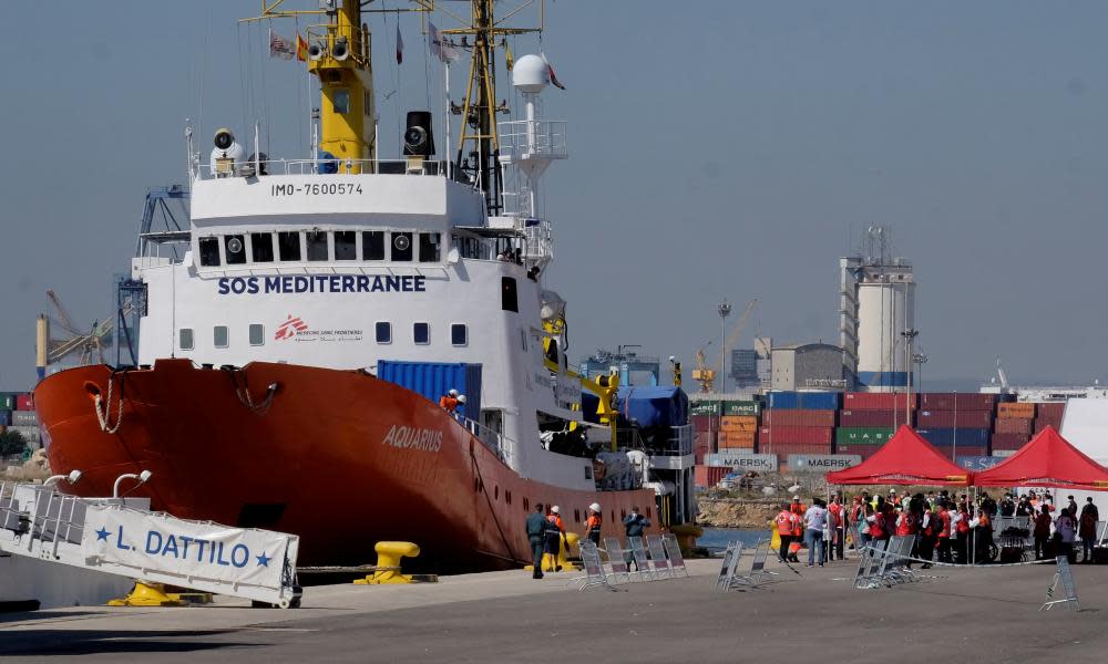 The Aquarius rescue ship at the port of Valencia