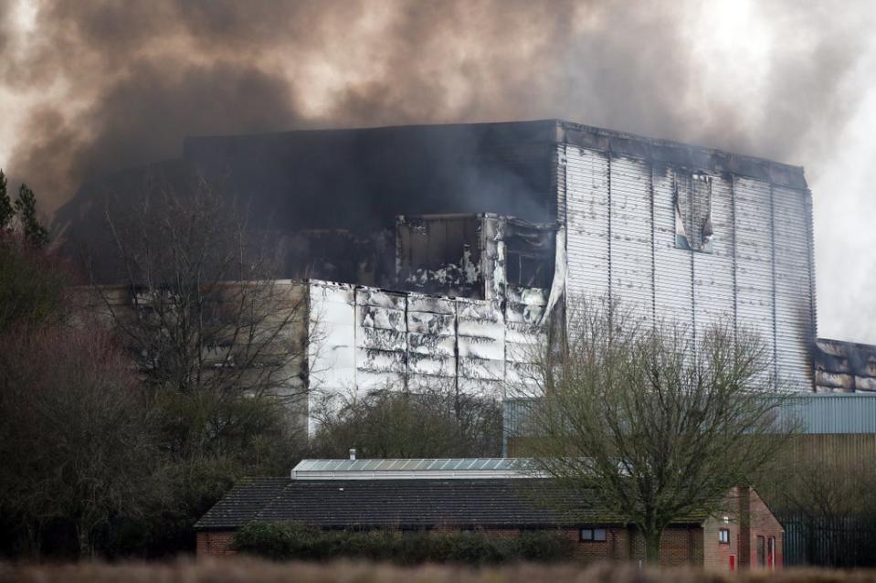 Ocado’s warehouse in Andover, Hampshire, caught fire in 2019 (Andrew Matthews/PA) (PA Archive)