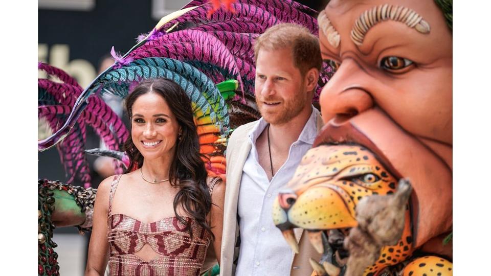 Meghan Markle and Prince Harry smiling during Colombia visit 