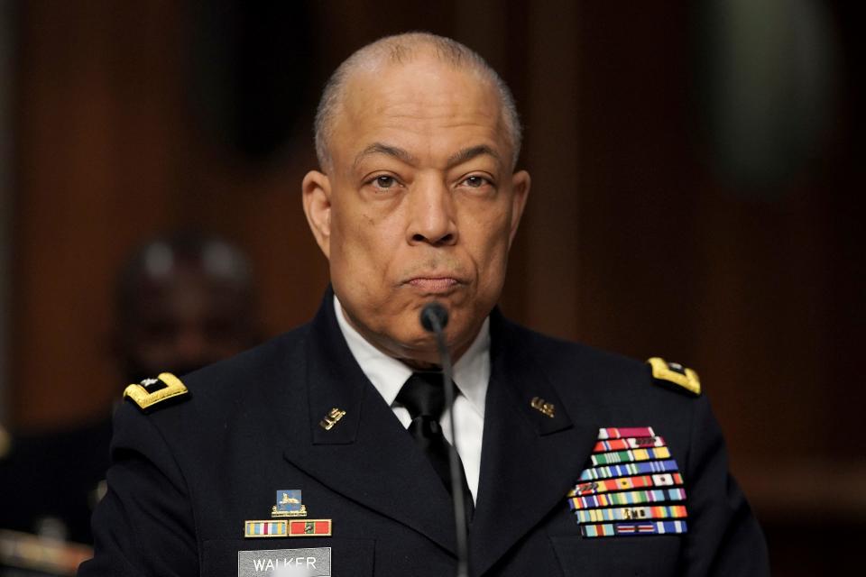 At a hearing March 3, Army Maj. Gen. William Walker, commander of the D.C. National Guard, explains the delay in riot response to senators examining the attack on the Capitol on Jan. 6.