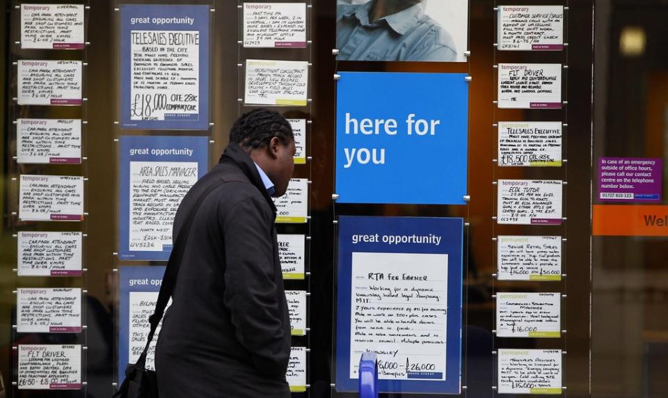 Job vacancies in a recruiters window  (PA Archive)