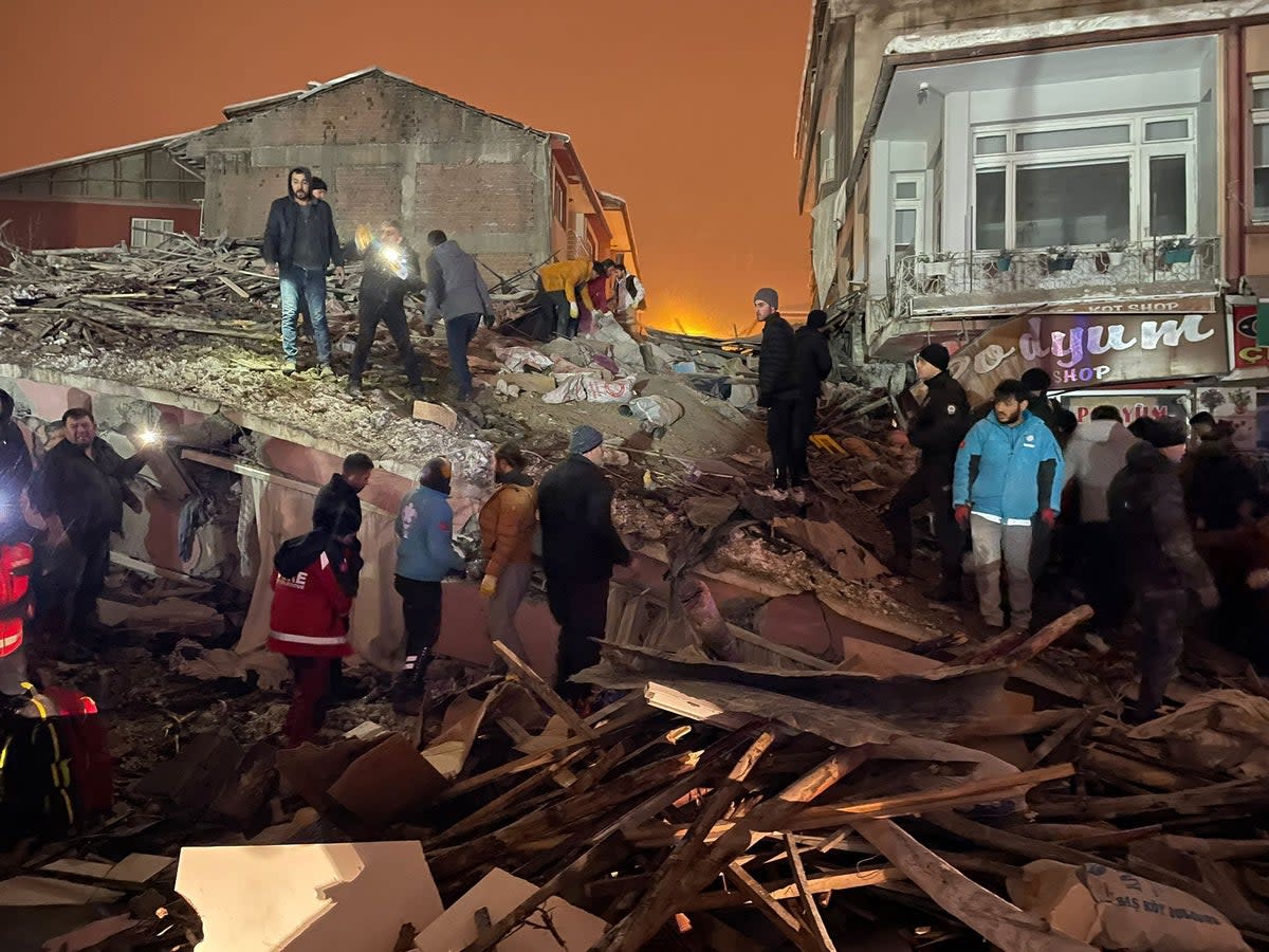 A view of the destroyed buildings after earthquakes jolts Turkey (Anadolu Agency via Getty Images)
