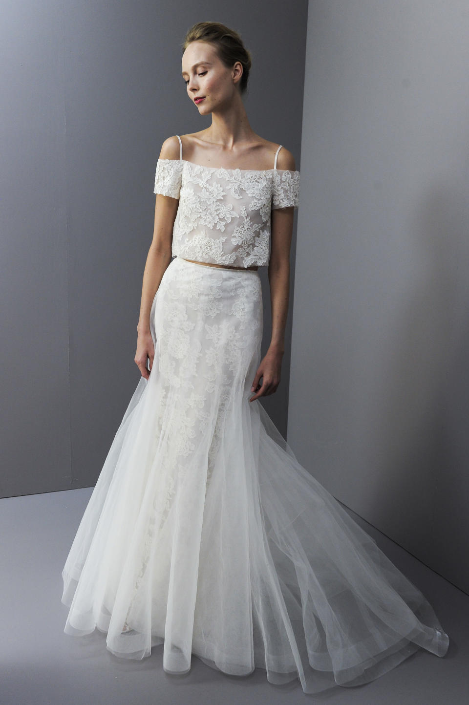 <p>A modern t-shirt style top and skirt could be on the cards for our fave forward-thinking bride to be.</p>
