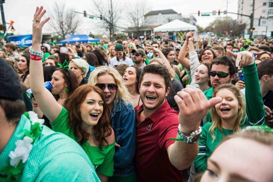 Revelers get into the groove at a previous edition of St. Pat’s in Five Points.