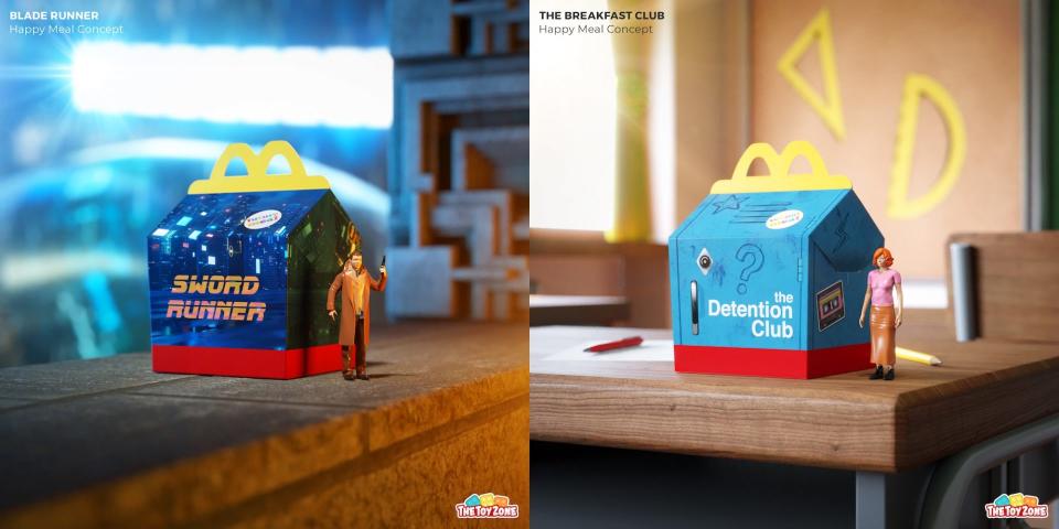 Fake Happy Meal boxes and toys for Blade Runner and The Breakfast Club