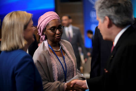 Nigerian Finance Minister Zainab Ahmed attends the IMF and World Bank's 2019 Annual Spring Meetings, in Washington, U.S. April 13, 2019. REUTERS/James Lawler Duggan