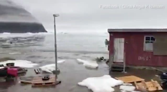 The devastating 'Megatsunami' in Greenland that washed away at least four people was caused by a massive landslide. Photo: Facebook/ Olina Angie K Nielson