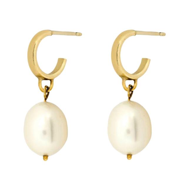 Aurate New York Organic Pearl Drop Huggie Earrings