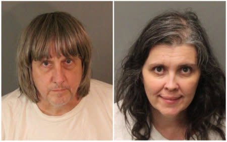 A combination photo of David Allen Turpin (L) and Louise Ann Turpin as they appear in booking photos provided by the Riverside County Sheriff's Department in Riverside County, California, U.S., January 15, 2018.   Riverside County Sheriff's Department/Handout via REUTERS