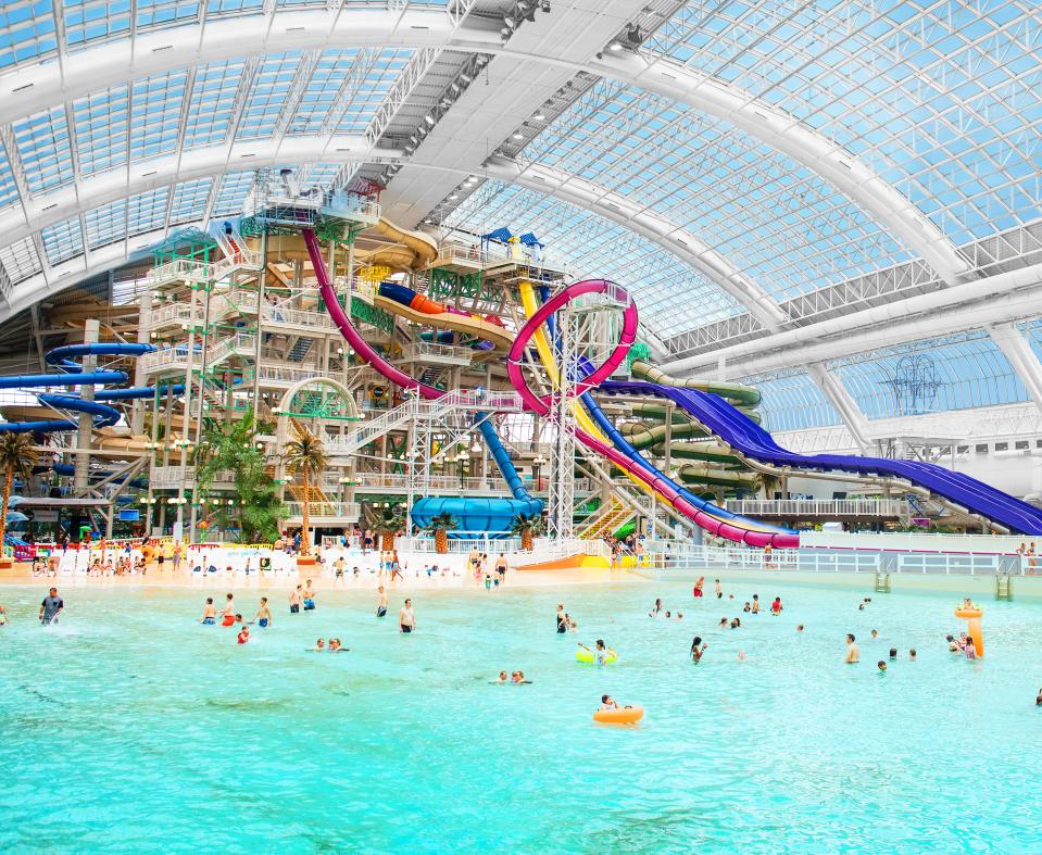 Inside World Waterpark, featuring the world’s largest wave pool.