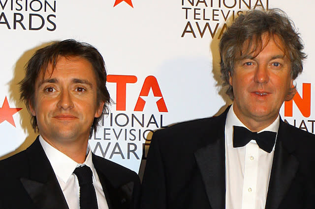 Top Gear presenters Richard Hammond (left), James May (centre) and Jeremy Clarkson in the press room at the 2011 National Television Awards at the O2 Arenea, London. ... National Television Awards 2011 - Press Room - London ... 26-01-2011 ... London ... United Kingdom ... Photo credit should read: Gareth Fuller/PA Archive. Unique Reference No. 10093283 ... 