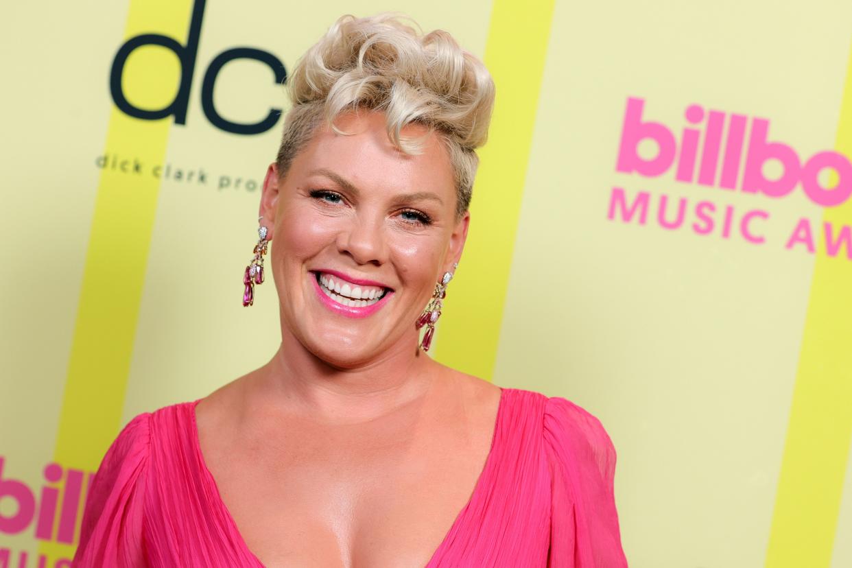 In this image released on May 23, Pink poses backstage for the 2021 Billboard Music Awards, broadcast on May 23, 2021 at Microsoft Theater in Los Angeles, California.