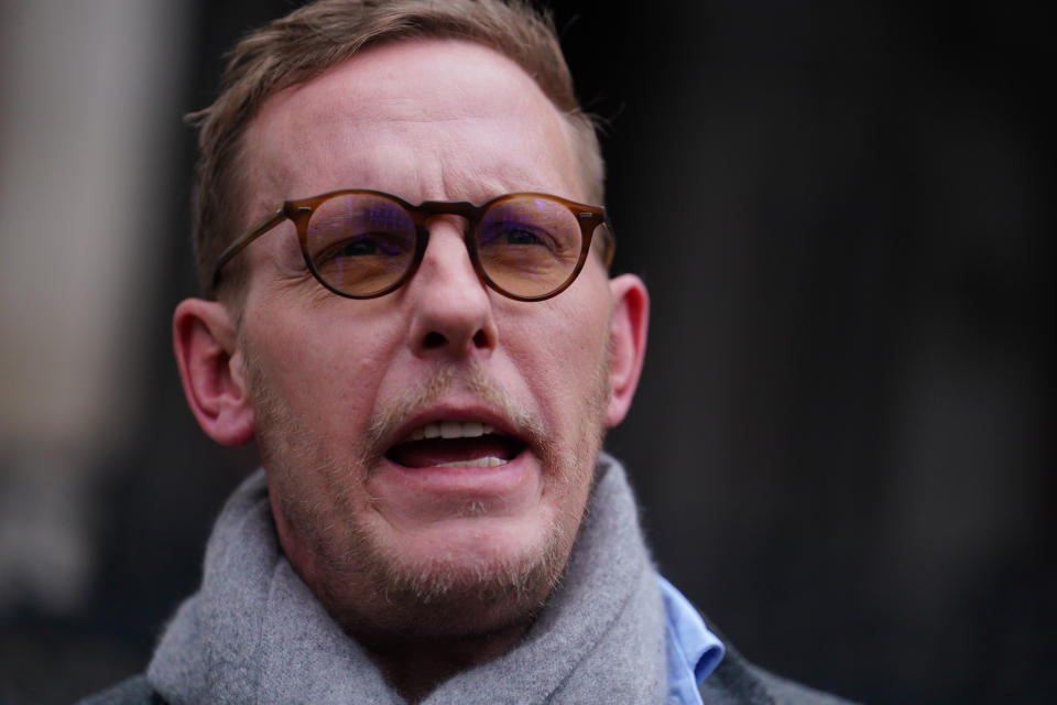 Laurence Fox makes a statement outside the the Royal Courts Of Justice, central London, after a High Court judge has ruled that he libelled two men when he referred to them as 