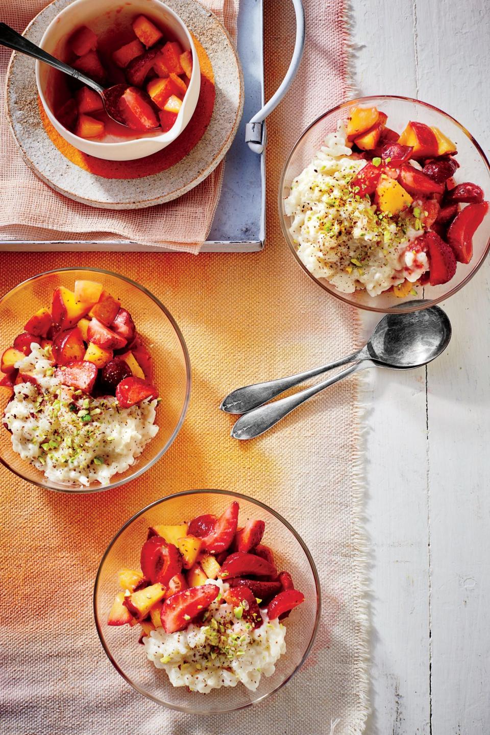Coconut Rice Pudding with Strawberry-Nectarine Compote