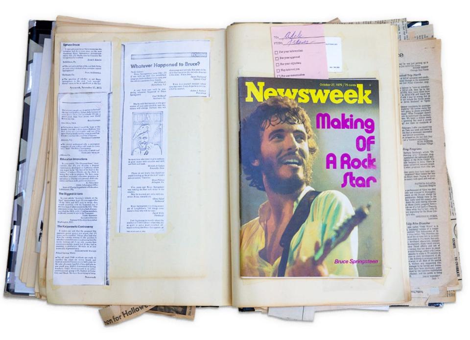 Detail of a page from the scrapbook of Adele Springsteen, mother of Bruce Springsteen, which includes a copy of the Oct. 27, 1975, Newsweek magazine, at the Bruce Springsteen Archives and Center for American Music at Monmouth University in West Long Branch.