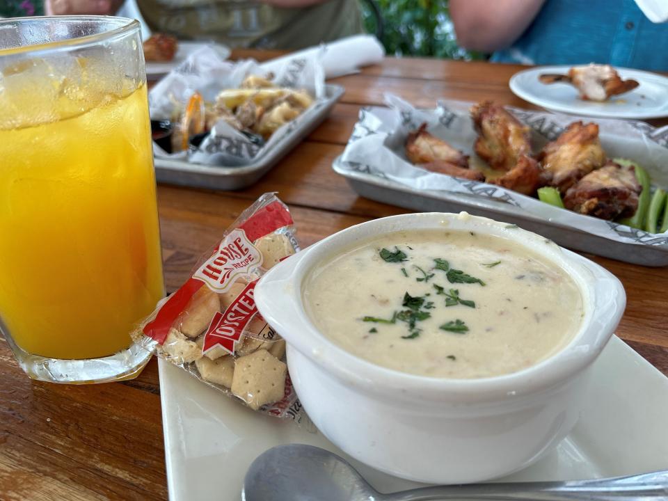 New England clam chowder (plus calamari and wings) at Harry's Ocean Bar & Grille in Cape May.