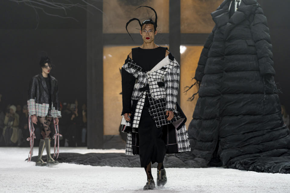 A model walks the runway during the Thom Browne fall/winter 2024 fashion show during New York Fashion Week, Wednesday, Feb. 14, 2024, in New York. (AP Photo/Peter K. Afriyie)
