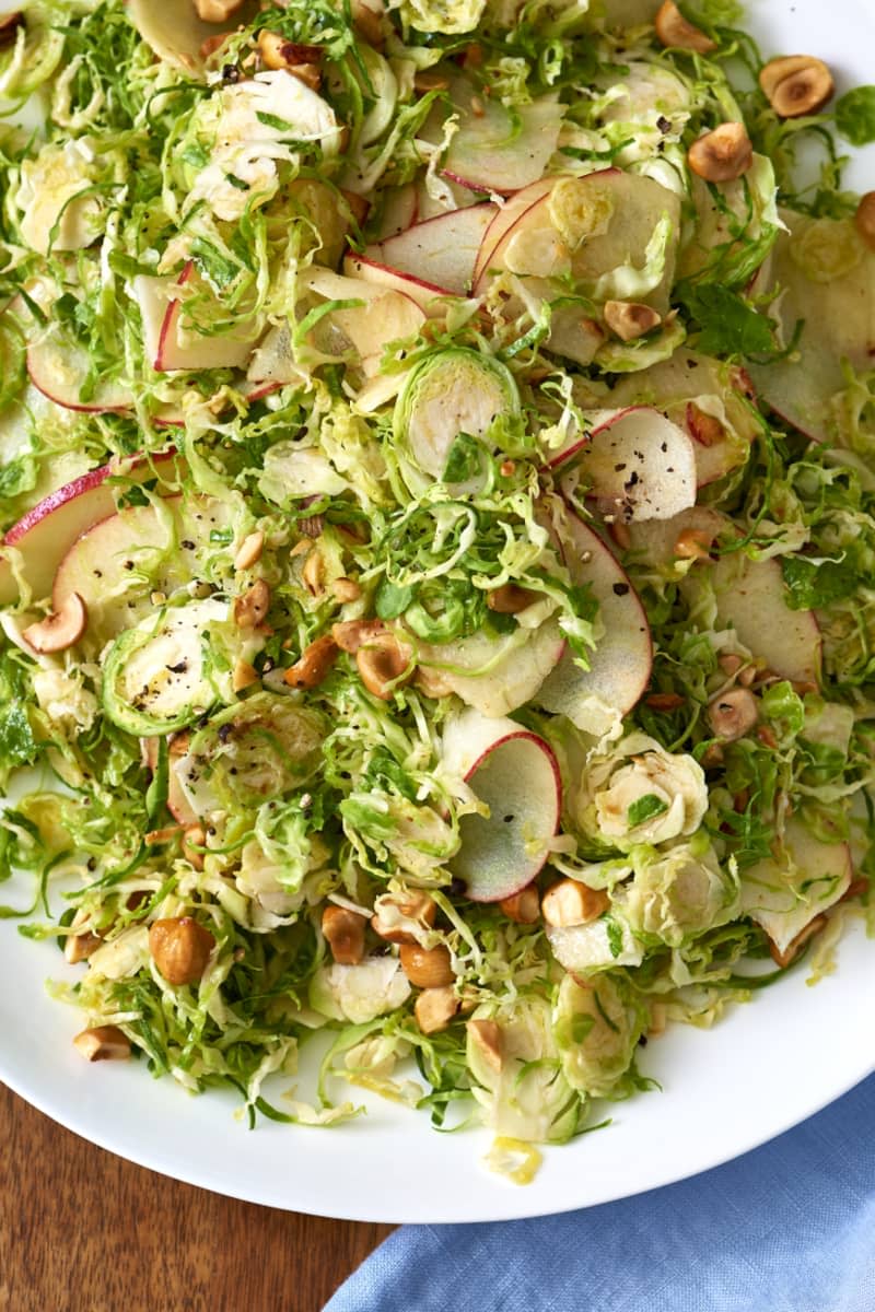 Shaved Brussels Sprouts Salad with Apples, Hazelnuts & Brown Butter Dressing