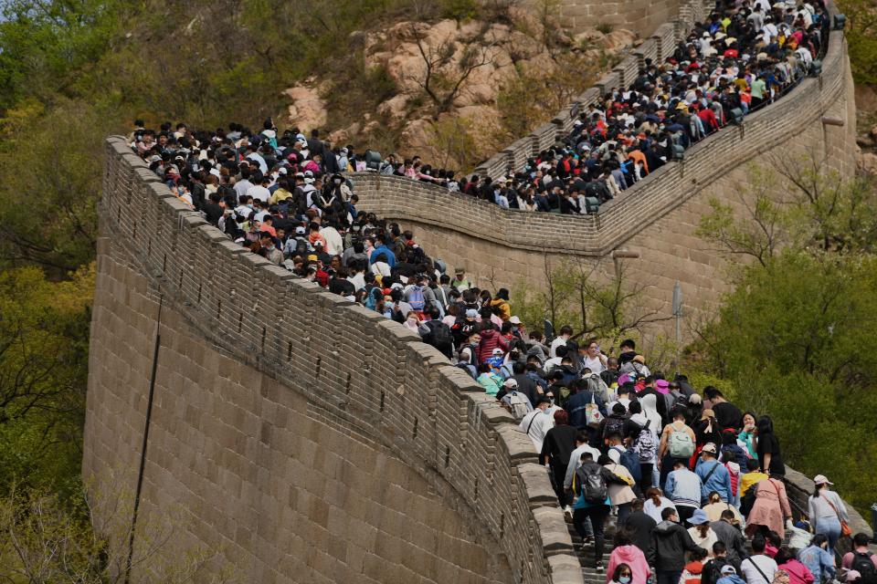 People visit the Great Wall during the labour day holiday in Beijing on May 1, 2021. (Photo by Noel Celis / AFP) (Photo by NOEL CELIS/AFP via Getty Images)