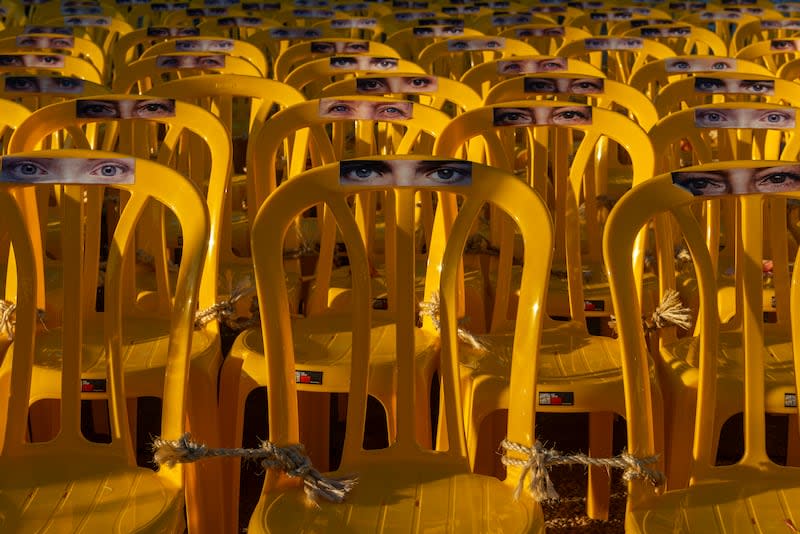 In the wake of the October 7 attack, weekly protests were staged at what became known as the hostages square, in front of Israel defense forces headquarters, including hundreds of empty chairs, representing hostages taken by Hamas.