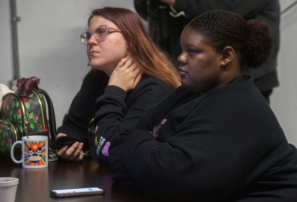 Students Chloe Byrne, left, and Camry Turner take a media performance class taught by America's Got Talent season 15 winner Brandon Leake at San Joaquin Delta College in Stockton. 