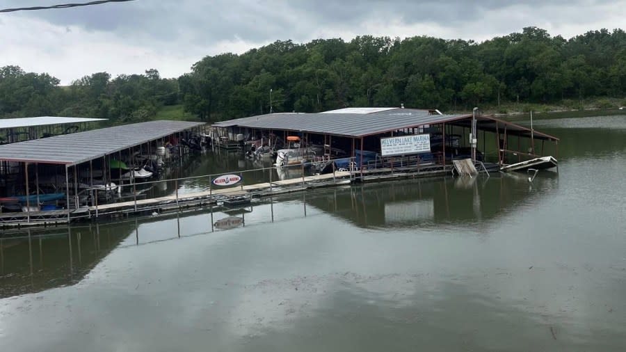 A storm damaged Melvern Lake Marina on June 28, 2024. (Courtesy Melvern Lake Marina)