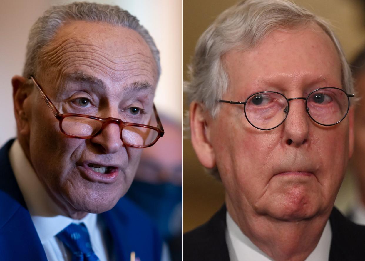 Senate Majority Leader Chuck Schumer, D-N.Y. (left) and Senate Minority Leader Mitch McConnell, R-Ky. (right)