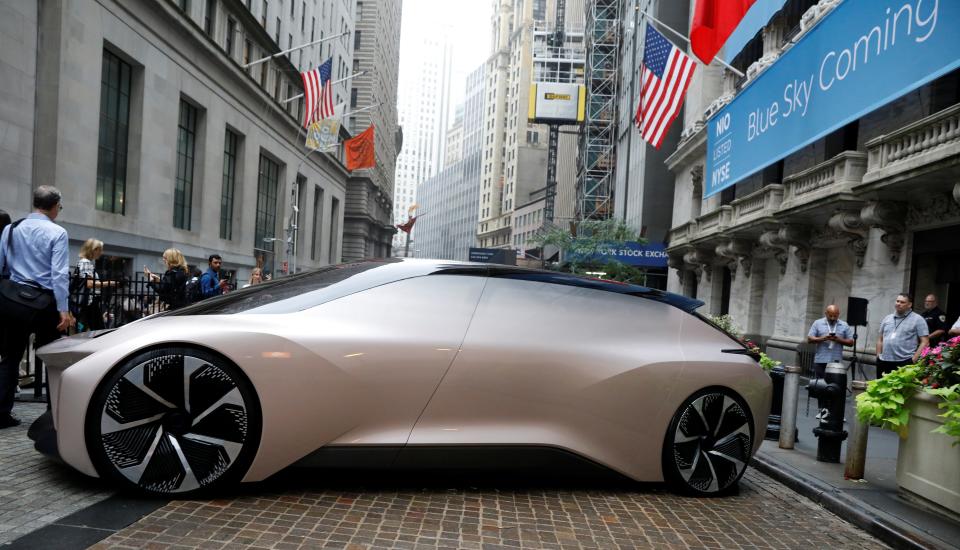 A Nio parked in front of the NYSE