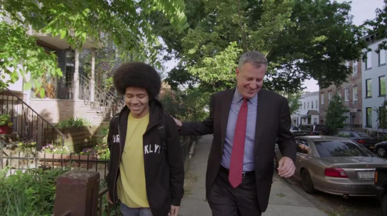 A still from the Bill de Blasio's New York City mayoral campaign advert, released on June 10, 2013. The family-centered video featured de Blasio at his Park Slope home with wife Chirlane McCray and their son Dante.