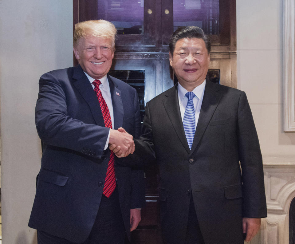 Chinese President Xi Jinping R meets with his U.S. counterpart Donald Trump in Buenos Aires, Argentina, Dec. 1, 2018. (Photo: Xinhua/Li Xueren via Getty Images)