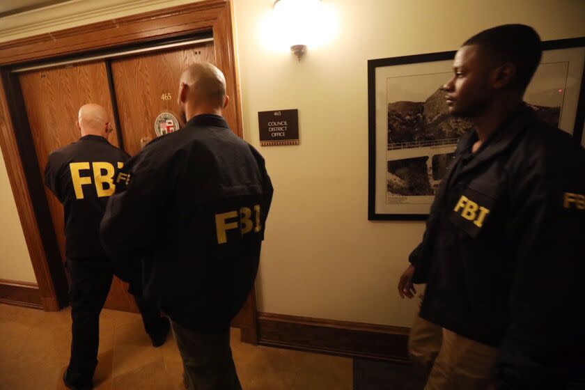LOS ANGELES, CA - NOVEMBER 7, 2018 - - The FBI raid the office of Los Angeles City Councilman Jose Huizar at City Hall in downtown Los Angeles on November 7, 2018. According to FBI Special Assistant Agent David G. Nanz, the FBI were executing a court order to seize evidence from the councilman's office and that no arrests were made this morning. (Genaro Molina/Los Angeles Times)