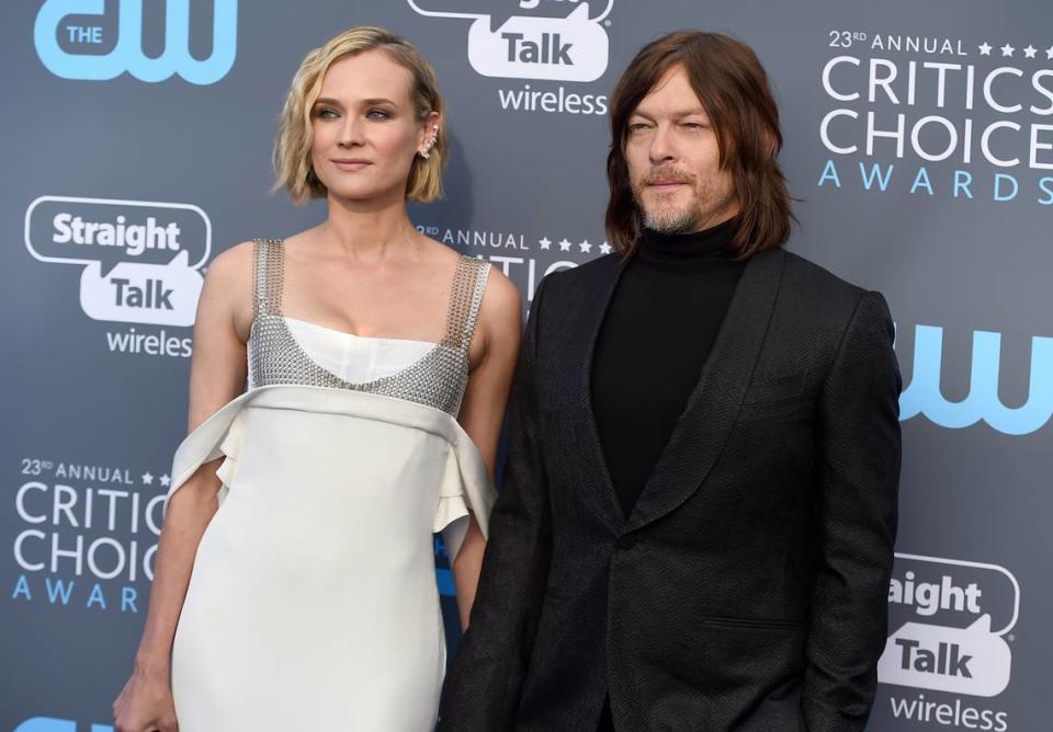 Diane Kruger, left, and Norman Reedus arrive at the 23rd annual Critics’ Choice Awards at the Barker Hangar on Thursday, Jan. 11, 2018, in Santa Monica, Calif. (Photo by Jordan Strauss/Invision/AP)