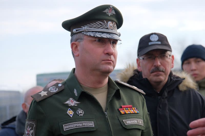 FILE PHOTO: Russian Deputy Defence Minister Timur Ivanov inspects the construction of a water intake facility in Crimea