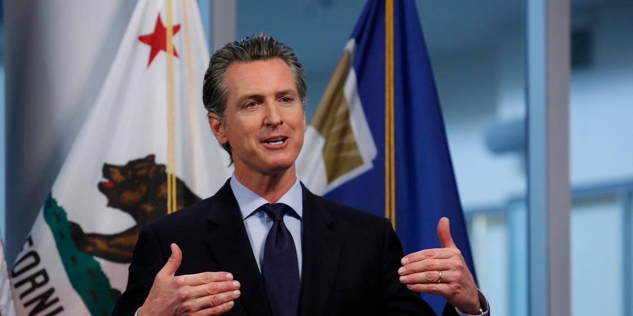 California Gov. Gavin Newsom announced California saw its first daily decrease in intensive care hospitalizations during the coronavirus outbreak, during his daily news briefing at the Governor's Office of Emergency Services in Rancho Cordova, Calif. Thursday, April 9, 2020. Newsom announced that California saw its first daily decrease in intensive care hospitalizations during the coronavirus outbreak, a key indicator of how many health care workers and medical supplies are needed. He went on to say the state's hospitals have thousands of ventilators available should the number of the sickest patients suddenly surge. (AP Photo/Rich Pedroncelli, Pool)