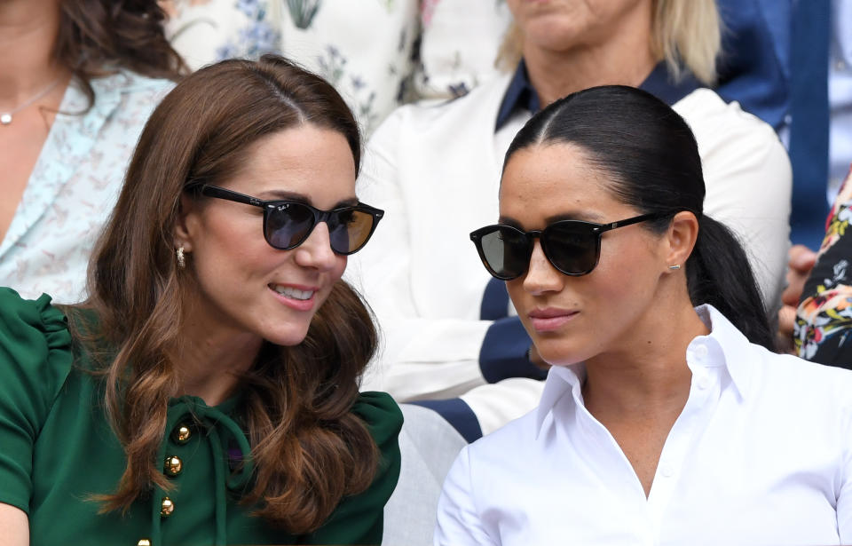 The Duchess of Cambridge and the Duchess of Sussex attended the 2019 Wimbledon Women's Singles Final together. (Photo by Karwai Tang/Getty Images)