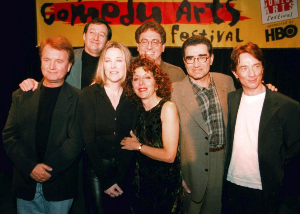 Flaherty (second from left) won two Emmys for his work on the hit comedy series “SCTV.” He is pictured here with fellow “SCTV” cast members. AP
