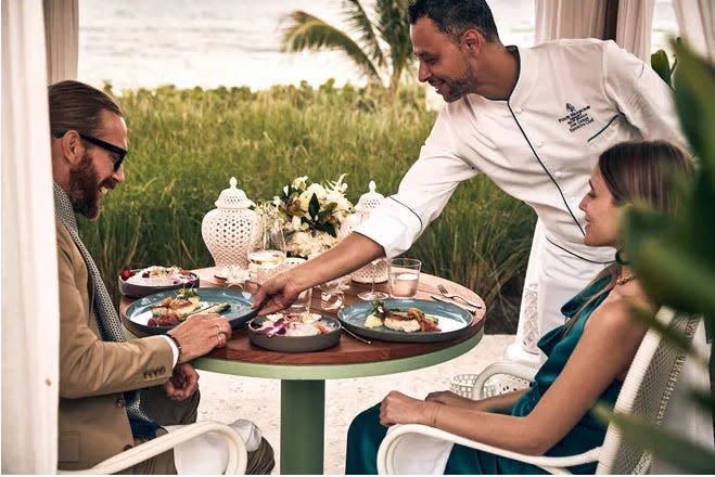 The Four Seasons Resort Palm Beach is offering a Valentine's Day dinner in a private cabana facing the ocean on the resort's pool terrace. It will feature four courses and a glass of Champagne.